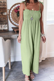 Elegant Solid Frenulum Solid Color Spaghetti Strap Loose Jumpsuits