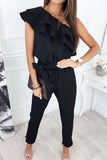 Sweet Elegant Solid Flounce Oblique Collar Regular Jumpsuits(5 Colors)