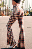 Street Sportswear Plaid Patchwork Boot Cut High Waist Straight Full Print Bottoms