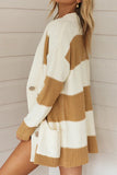 Casual Striped Patchwork Contrast Cardigan Collar Cardigans(3 Colors)