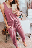 Casual Solid Frenulum U Neck Jumpsuits(4 Colors)