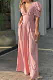 Elegant Solid Backless Solid Color V Neck Jumpsuits