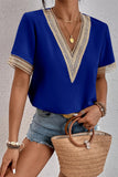 Casual Simplicity Solid Patchwork V Neck Tops(8 Colors)