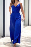 Casual Simplicity Solid Solid Color V Neck Loose Jumpsuits