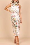 Celebrities Elegant Floral Patchwork Halter A Line Dresses