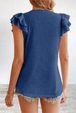 Casual Simplicity Solid Flounce V Neck T-Shirts(5 Colors)