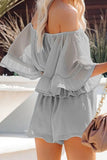 Casual Daily Solid Patchwork Flounce Off the Shoulder Loose Rompers