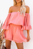 Casual Daily Solid Patchwork Flounce Off the Shoulder Loose Rompers