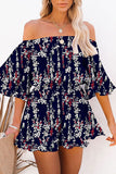 Casual Simplicity Print Patchwork Off the Shoulder Loose Rompers