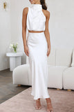 Celebrities Elegant Solid Solid Color Halter Sleeveless Two Pieces