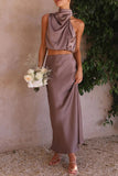 Celebrities Elegant Solid Solid Color Halter Sleeveless Two Pieces