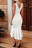 Sweet Elegant Solid Hollowed Out Backless Square Collar Trumpet Mermaid Dresses