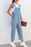 Casual Street Print Pocket Square Collar Sleeveless Loose Denim Jumpsuits