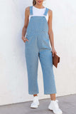 Casual Street Print Pocket Square Collar Sleeveless Loose Denim Jumpsuits