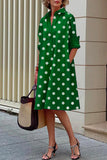 Casual Polka Dot Pocket Contrast Turndown Collar A Line Dresses(10 Colors)