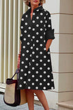 Casual Polka Dot Pocket Contrast Turndown Collar A Line Dresses(10 Colors)