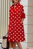 Casual Polka Dot Pocket Contrast Turndown Collar A Line Dresses(10 Colors)