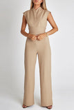 Work British Style Solid Solid Color Mandarin Collar Regular Jumpsuits