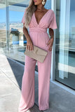 Casual Elegant Solid V Neck Regular Jumpsuits(4 Colors)