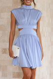 Sweet Elegant Solid Ripped Mandarin Collar Waist Skirt Dresses