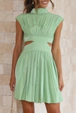 Sweet Elegant Solid Ripped Mandarin Collar Waist Skirt Dresses