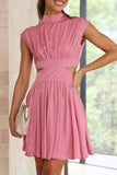 Sweet Elegant Solid Ripped Mandarin Collar Waist Skirt Dresses