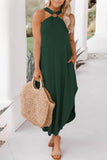 Casual Simplicity Solid Pocket Halter Dresses(7 Colors)