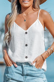 Casual Vacation Solid Buttons V Neck Tops