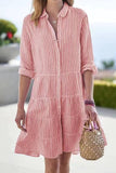 Street Elegant Geometric Draw String Turndown Collar Shirt Dress Dresses