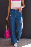 Casual Street Solid Embroidered Mid Waist Denim Jeans