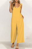 Casual Daily Solid Pocket V Neck Loose Jumpsuits(4 Colors)