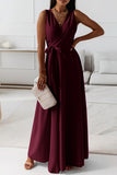 Celebrities Elegant Solid With Belt V Neck Evening Dress Dresses