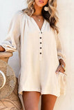 Casual Simplicity Solid Pocket V Neck Loose Rompers