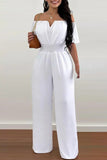 Work Celebrities Solid Off the Shoulder Regular Jumpsuits(6 Colors)