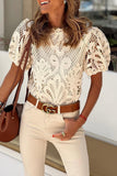 Casual Vacation Solid Lace Hollowed Out O Neck Blouses