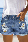 Casual Street Floral Patchwork Loose Denim Shorts