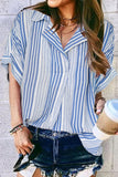 Elegant Striped Patchwork V Neck Tops(4 Colors)