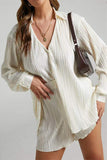 Casual Simplicity Solid Fold Turndown Collar Long Sleeve Two Pieces