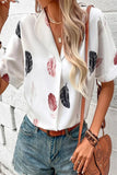 Casual Print Patchwork Turndown Collar Tops