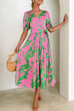 Elegant Floral Patchwork V Neck A Line Dresses