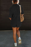 Casual Street Solid Pocket Turndown Collar Loose Rompers