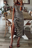 Casual Striped Patchwork V Neck A Line Short Sleeve Dress