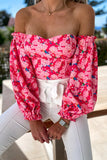 Sweet Elegant Print Printing Off the Shoulder Tops