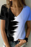 Street Print Patchwork V Neck T-Shirts