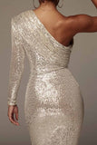 Sexy Solid Sequins One Shoulder One Step Skirt Dresses