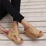 Casual Simplicity Patchwork Fish Mouth Wedges Shoes