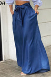 Elegant Solid Pocket Frenulum Loose High Waist Wide Leg Solid Color Bottoms