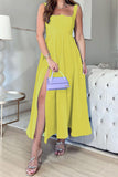 Elegant Solid Slit Square Collar Sleeveless Dress Dresses(3 Colors)