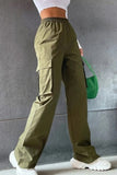 Solid Pocket Loose Mid Waist Straight Solid Color Bottoms