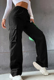 Solid Pocket Loose Mid Waist Straight Solid Color Bottoms